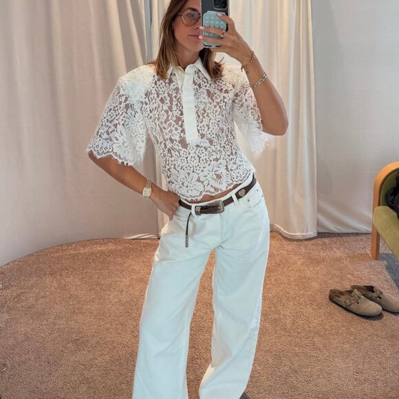 Helsa The Lace Shirt With Shoulder Pad - Picture 5 of 12